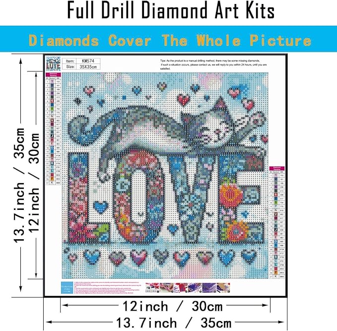 CHWGLFGG 5D Diamond Art Kits for Adults Beginners, Love Cat Diamond Painting Kits, DIY Full Round Drill Paint by Diamonds Dot Gem Art for Adults, Home Wall Decor 13.7X 13.7 Inch