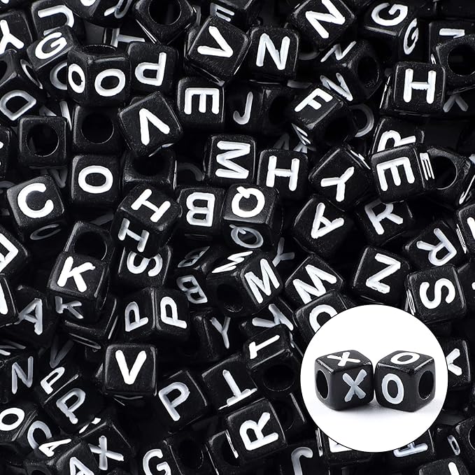 Augshy 1400pcs 5 Color Acrylic Alphabet Beads for Bracelets Making, Letter Beads with 1 Roll 10M Crystal String Cord for Jewelry Making（6mm）
