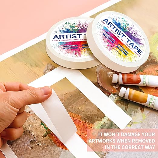 2 Packs Art Tape, Artist Tape for Watercolor Paper Low Tack White Painters Tape for Drafting Art Painting Canvas Framing Acid Free Masking Tape-0.4IN Wide 198FT Long Total