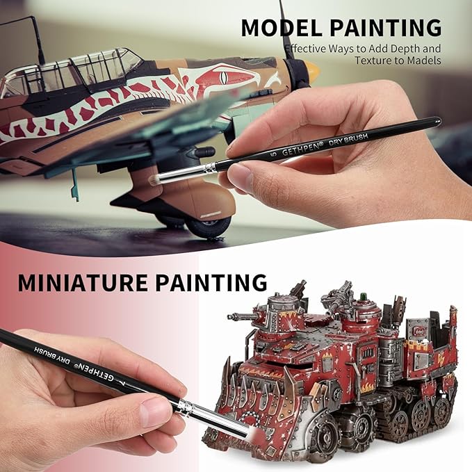 Dry Brush Miniature Painting Drybrush Set - 5 Sizes Hobby Detail Paint Brush Set for Acrylic/Oil/Watercolor Brushes for Beginners & Pros