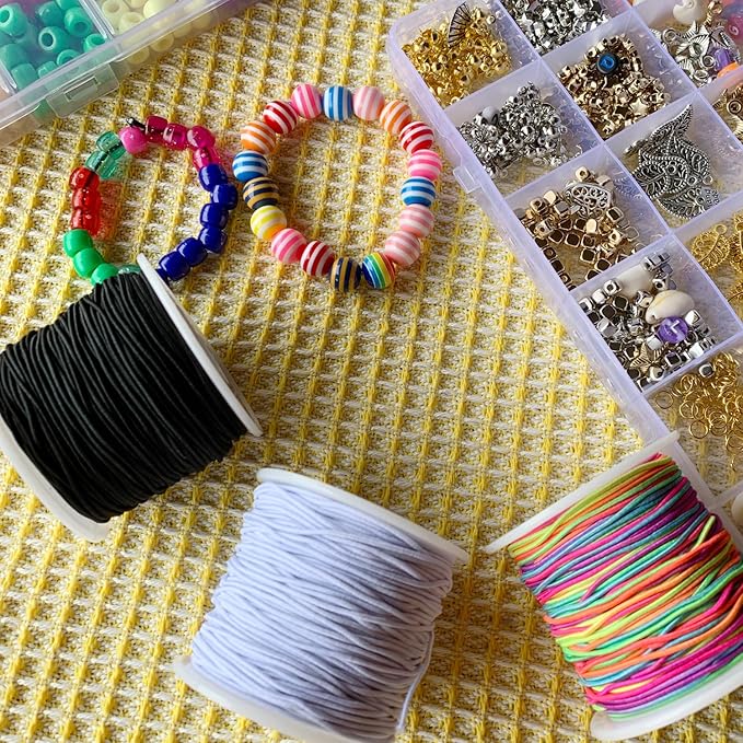 1mm Stretchy Bracelet String, QBJAYTY 328FT Elastic Bracelet String Cord for Bracelet Making, Elastic Stretch Bracelet String Cord for Beads Beading, White 2 Rolls
