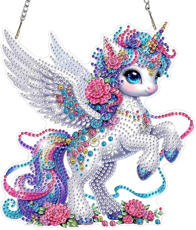 MEIYUDA Animals Diamond Art Hanging Kits for Adult, Angel Animal Diamond Painting Hanging Kits Ornaments, DIY Special Shaped Rhinestone Window Pendants kit for Home Garden Wall Decor Gift