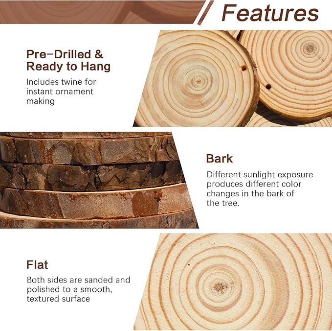Collabell Christmas Ornament Craft Kit - 20Pcs Natural Round Wood Slices with Painting Supplies for Family, Make Your Own Wood Xmas Tree Decorations, DIY Homemade Wooden Ornaments & Holiday Decor