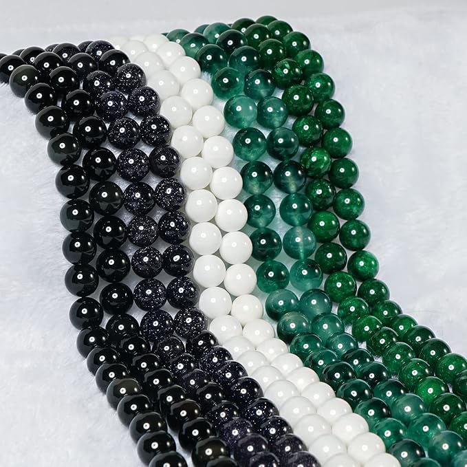 8mm Natural Aquatic Chalcedony Round Bead - 45PCS Bulk Gemstone Beads for Jewelry Making, DIY Bracelets, Necklaces - Includes Crystal Stretch Cord - Stone Beads for Crafting Gifts