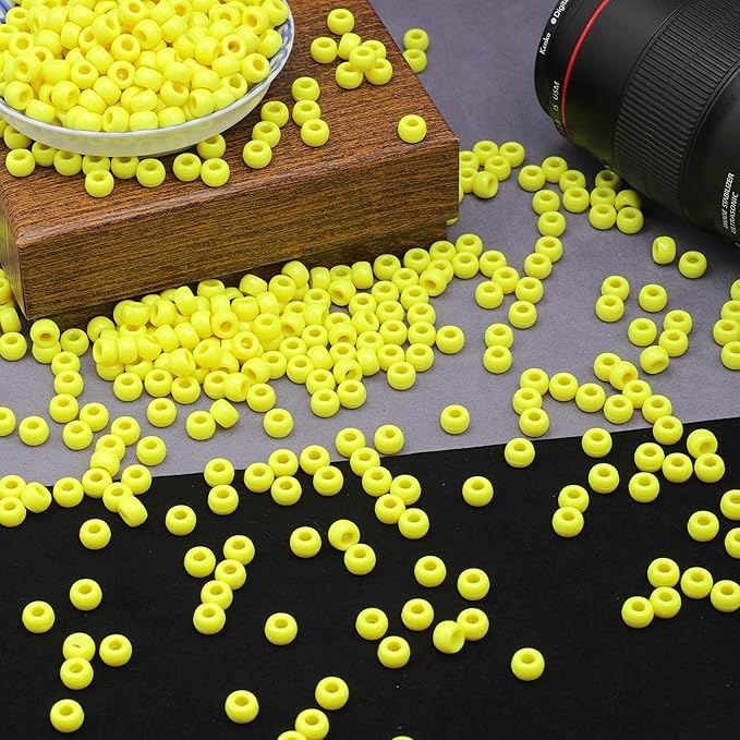 gmma 1000 pcs yellow pony beads for jewelry making - plastic fall beads for friendship bracelets, necklaces - thanksgiving autumn diy party decoration supplies