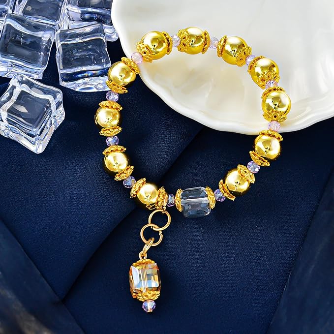 Laopottbeads 350 Pcs Gold 10MM Beads for Jewelry Making Round Beads DIY Kit for Bracelets, Earrings, Necklaces & Anklets