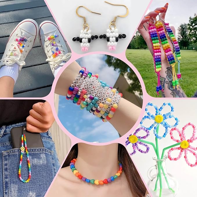 shynek 3800 Pony Beads: Bulk for Bracelets, Hair Braids & Craft - Colorful Plastic, Kandi, Star & Letter Beads for Jewelry Making