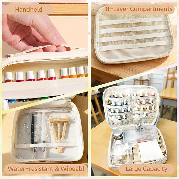 Mini Watercolor Palette Set,34Pcs Artist Watercolor Palette Travel Set with Colors,Wooden Paint Box,Brush,Holder,Oil Cup,Plastic Bottles Storage Bag for Beginners Artists Student(15 Grids)