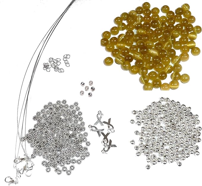 Hidden Hollow Beads DIY Craft Beading Kit, Everything to Make Cancer Awareness Bracelets, Uses Wire, Crimps and Clasps, Fundraising and Gifts (Childhood Cancer - Golden - Makes 5)