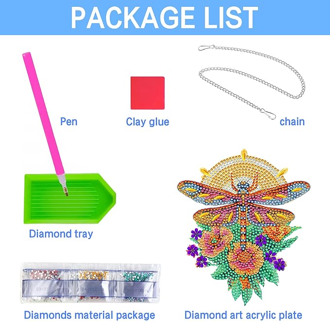 VAIIEYO Dragonfly Diamond Painting Hanging, Animal Diamond Painting Suncatchers Window Hanging Kit with Chain, 7.5x7.5 inch Crystal Pendant Art Craft for Gift Home Wall Front Door Decoration