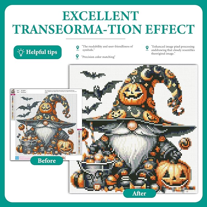 Fountor Gnome Diamond Art Kits for Adults, Halloween Diamond Painting Kits for Adults Beginners, DIY 5D Pumpkin Diamond Painting with Round Gem Art Kits for Gift Home Wall Decor 14x14 Inch