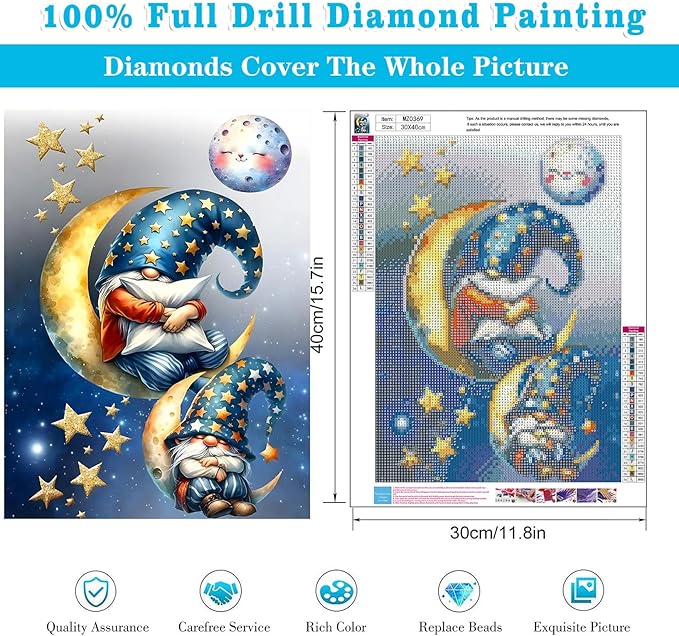 Meothan 5D Diamond Painting Kits for Adults Moon Gnomes Diamond Art Kits for Adoults DIY Full Round Paint with Diamond Dots Gnomes Gem Art Painting Crafts for Home Wall Decor 11.8x15.7inch