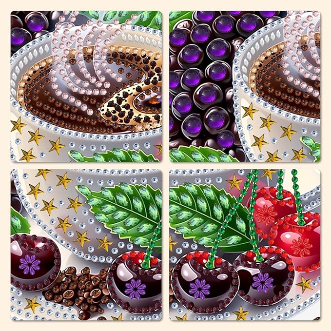 MXJSUA Fruit Coffee Diamond Painting Art Window Suncatchers, Diamond Art Kits for Adults Hanging Ornaments with Chain, 5D Special Shape Crystal Diamond Pendant Accessories for Decor Gift 8x8 Inch