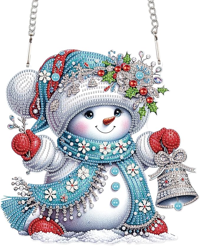 Christmas Diamond Art Painting Hanging Pendant DIY Snowman 5D Special Shape Crystal Diamond Art Partial Mosaic Making Craft, Large size Christmas Ornaments Home decor window decoration Handmade Gift