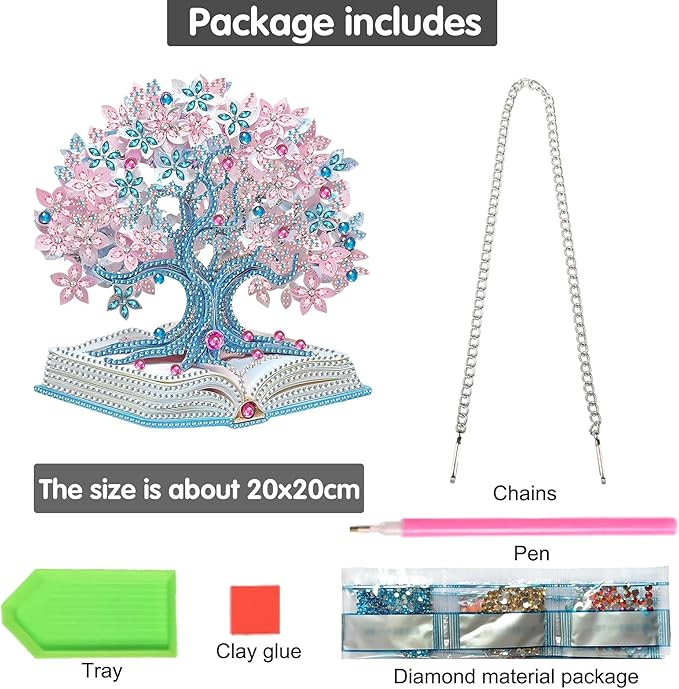 Bimkole Book Diamond Art Hanging Kit for Adult, DIY 5D Tree of Life Diamond Art Painting Window Pendant, Acrylic Crystal Art Hanging Ornament for Wall Home Garden Front Door Decor - 7.8x7.8 Inch