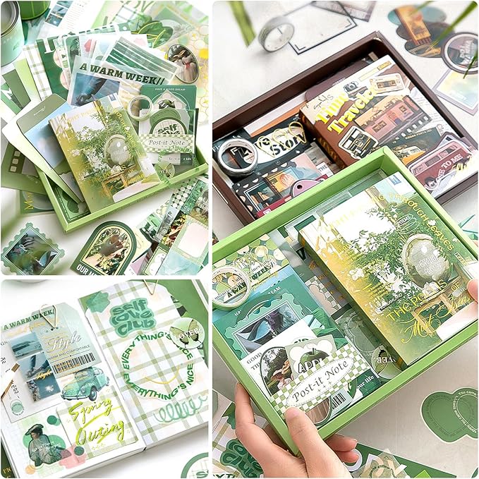 scrapbook supplies kit, vintage junk journaling supplies, scrapbooking kit with aesthetic stuff, stationary set, diy journal accessories, ephemera collage craft supplies gift for adults women beginner