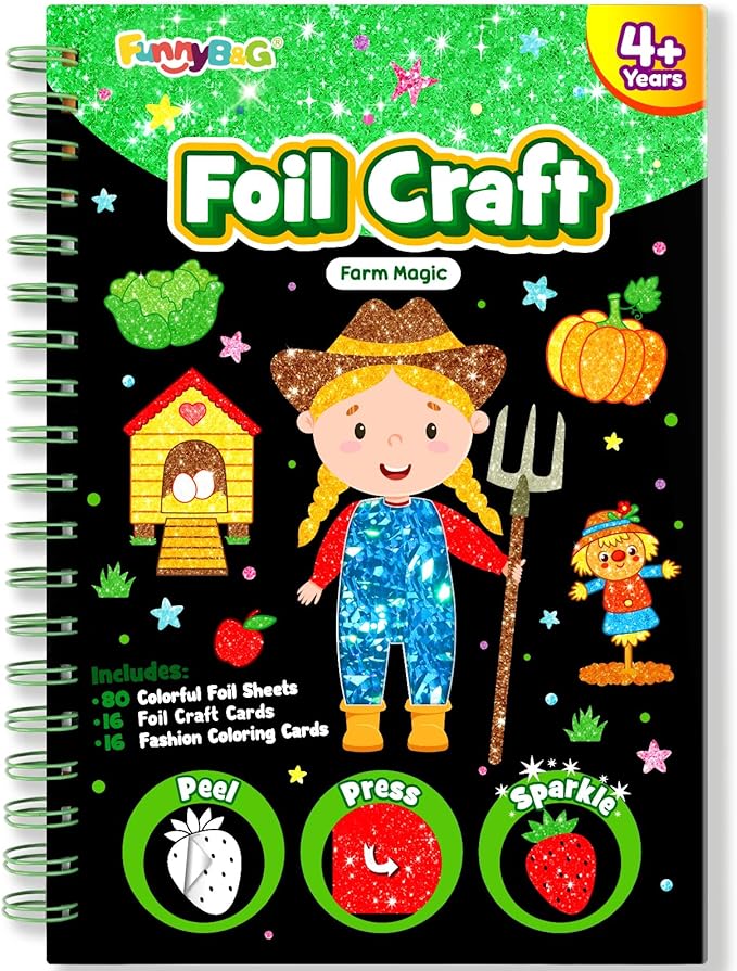 funnyb&g foil art crafts for kids ages 4-8: valentines crafts for kids 2026,birthday gift for girls,art and crafts supplies,party favors,creative toys for girls boys 4 5 6 7 8 9 years old (farm)