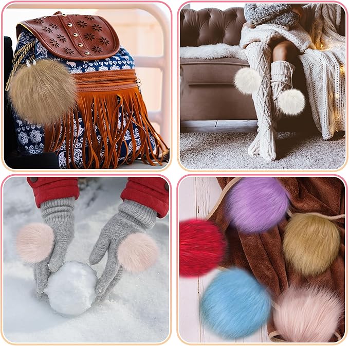 SIQUK 18 Pieces Pom Pom for Hats 6 Inch Large Faux Fur Pom Pom Balls with Elastic Loop for Hats Bags Scarves Gloves Keychains Knitting Crafts