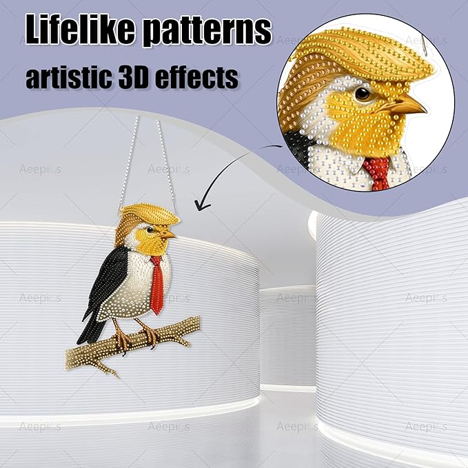 Aeepics Hanging Diamond Art Kit for Adult, DIY Diamonds Painting Pendant Ornament Kit, Acrylic Diamond Art Painting Board Kit (Bird)