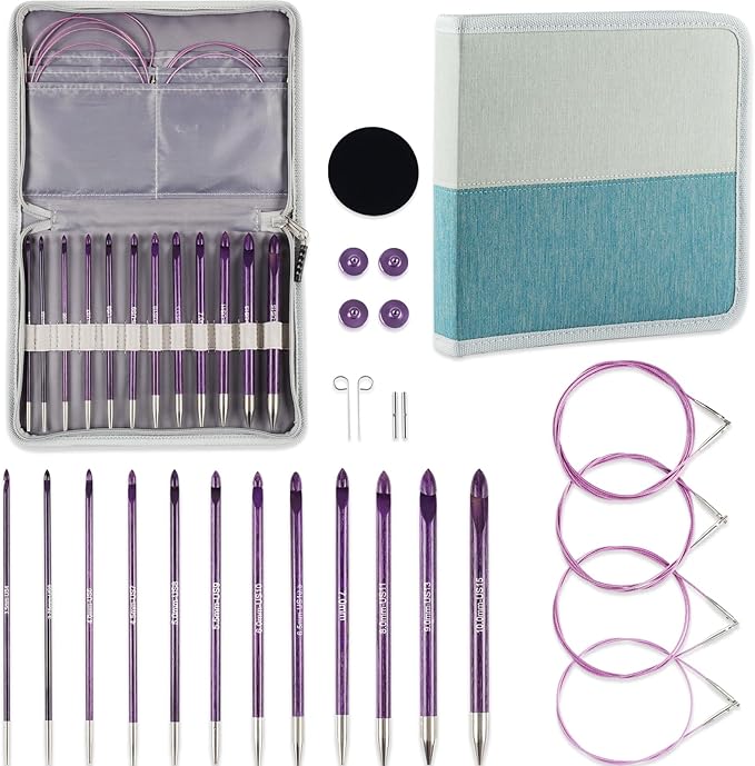 Svartur Tunisian Crochet Hooks Set with Cable, Afghan Crochet Hooks Interchangeable, Size from 3mm-10mm Sandalwood Crochet Knitting Needles for Crocheting, Purple