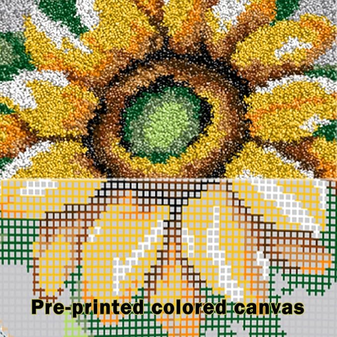 YP Sunflower Latch Hook Rug Kits for Adults,DIY Crochet Yarn Rugs Hooking Craft Kit with Color Preprinted Pattern Design for Beginners,Home Decoration Festival Gifts,20.5''x20.5''