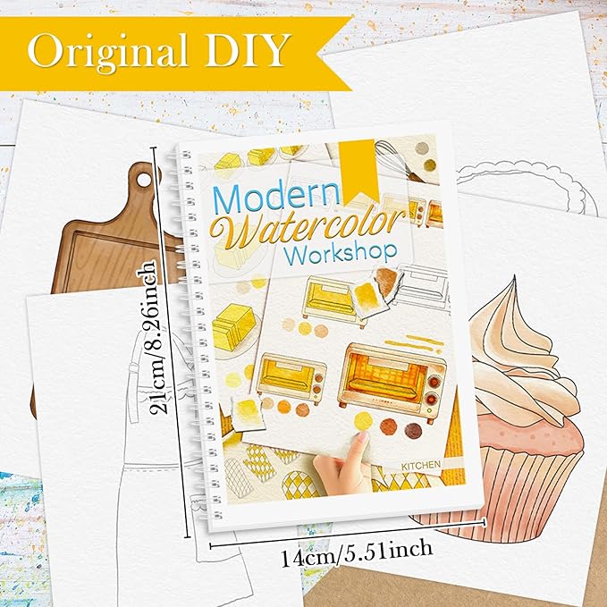Watercolor Workbook, Watercolor Workbook Paint Book Beginner Friendly, 12 Different Patterns Stress-Relieving Art Crafts for Creative Exploration Gift for Women Adults Teens (Kitchen, 1)