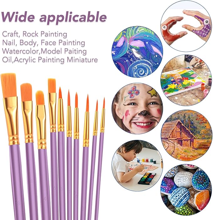 ESRICH Acrylic Paint Brushes Set, 16Packs/160 Pcs, Suitable for Acrylic, Oil, Watercolor,Rock Body Face Nail Art,Perfect Suit of Art Painting, Best Gift for Kids Adult Drawing, Purple
