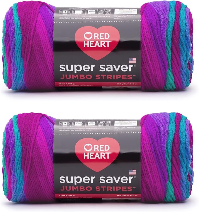 Red Heart Super Saver Jumbo Polo Stripe Yarn - 2 Pack of 283g/14oz - Acrylic - 4 Medium (Worsted) - 482 Yards - Knitting/Crochet