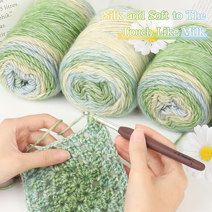 Katech Yarn for Crocheting-Gradient Cake Yarn-4x100g 60% Cotton 30% Acrylic 10% Wool-Ombré Multicolor Soft Rainbow Cotton Crochet Yarn for Scarves, Shawls, Blankets, and Garments(F)