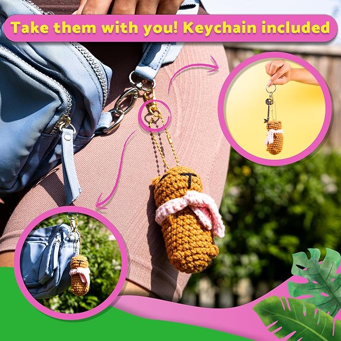 Berstuk Peachy & Plum – Snuggly Capybara Crochet Kit for Beginners – Easy Amigurumi Animal Kit with Yarn, Hook, Keychains & Step-by-Step Tutorials – Adorable DIY Gift for Teens & Adults