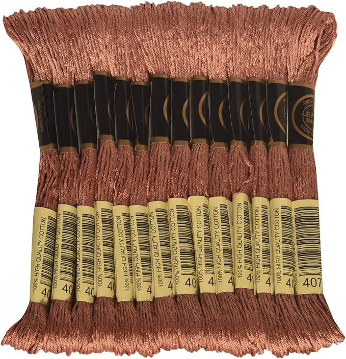 LE PAON Embroidery Floss, 14-Pack Six Strands 100% Long Staple Cotton Embroidery Thread, 8.7-Yard，Color Number：407, Dark Desert Sand