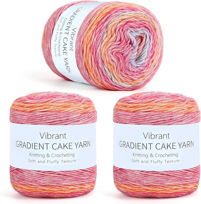 Aeelike Gradient Yarn for Crocheting, 3 Skeins Cake Yarns 100g (3.52 oz) 245m (267 Yards) # 3 Light Weight Super Soft Ombré Yarns for Making Blanket Scarves Sweaters, Pink Purple Gradient