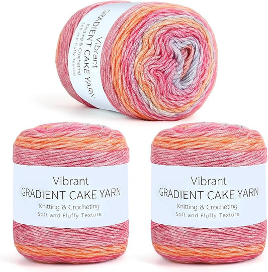 Aeelike Gradient Yarn for Crocheting, 3 Skeins Cake Yarns 100g (3.52 oz) 245m (267 Yards) # 3 Light Weight Super Soft Ombré Yarns for Making Blanket Scarves Sweaters, Pink Purple Gradient