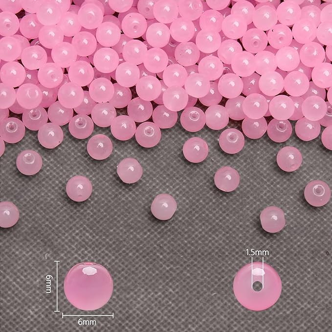 300PCs 6mm Light Pink Jade Glass Beads Bulk, Round Smooth Hole Glass Crystal Beads for Jewelry Making, DIY Bracelets, Necklaces, Bag Charms, Keychains and Craft Projects