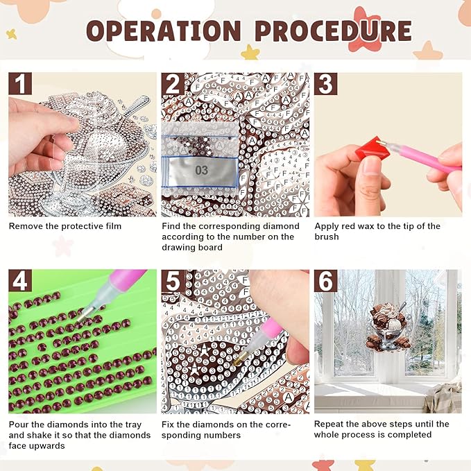 MAXBYE Diamond Art Kits for Adults Hanging Pendant, Chocalate and Ice Cream DIY Special Shaped Diamonds Painting Double Sided Rhinestone Gem Art for Beginners Gift Window Wall Door Decoration 8×8 Inch