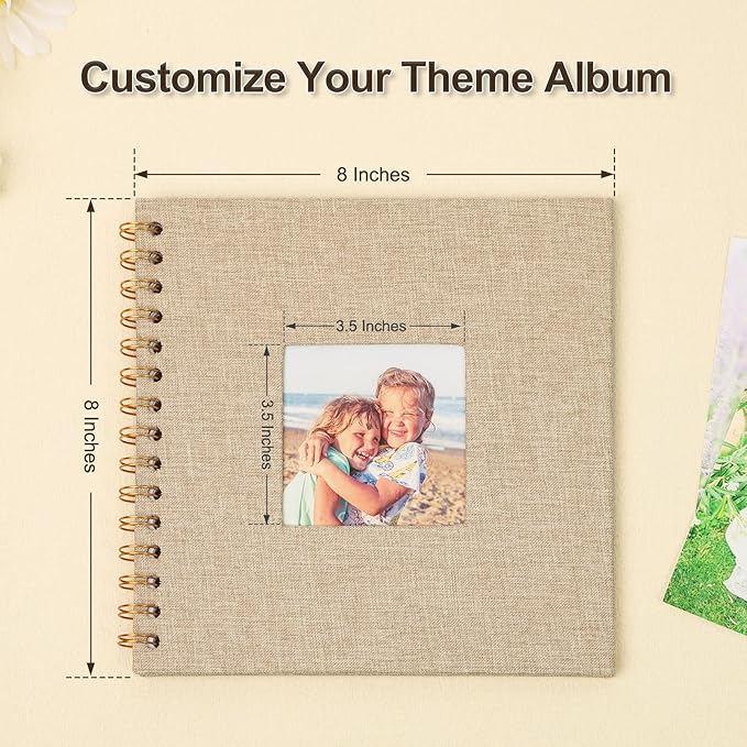 Scrapbook Photo Album 8x8 Inches 40 Pages Hardcover Kraft Paper Linen Cover Scrap Book Memory Book DIY Scrapbook Albums for Wedding Baby Boyfriend Travel Anniversary Family, Khaki