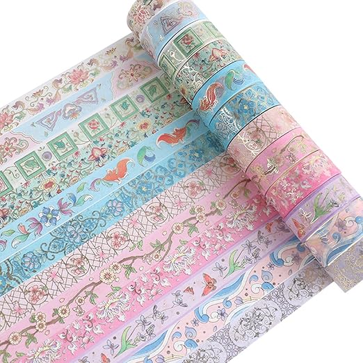 12 Rolls Floral Washi Tape Set, Gold Foil Flower Decorative Washi Masking Tape, Botanical Washi Tape for Scrapbooking, Journal, Planner, DIY Crafts, Gift Wrapping