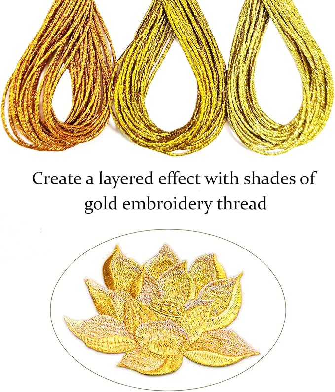 12 Skeins Metallic Embroidery Floss, Gold and Silver Embroidery Thread, Multi-Purpose Cross Stitch Thread for Hand Crafts Art Supplies（8 m 12 Strands）