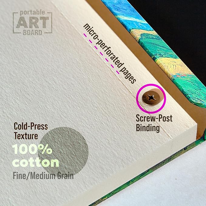 Watercolor Paper Pad — Magnetic Hardcover — 100% Cotton Watercolor Paper, Cold Press 200 GSM — 40 Acid-Free Sheets — Lay-Flat Watercolor Sketchbook — Art Supplies — KIROSKETCH (Cypress, 8,5x7,7 inch)