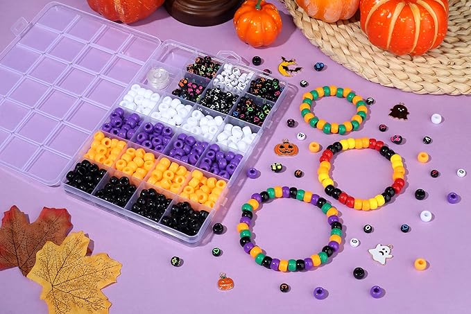 XIANNVXI 10Colours Halloween Pony Letter Beads Set Bracelet Making 640pcs Orange Purple White Letter Pony Beads