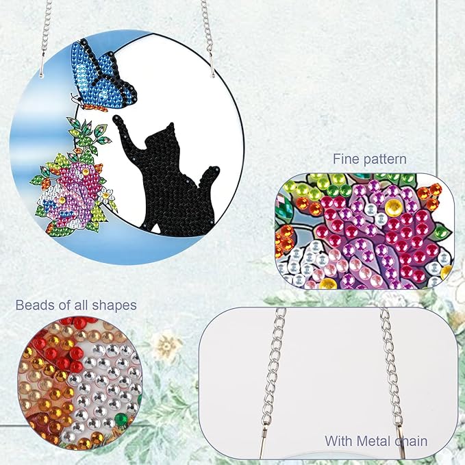 TDFERAN Diamond Painting Pendant Black Cat DIY Diamond Art Decoration Kit Adult Crafts Gem Art Pendant Wall Home Window Decoration Adult Digital Oil Painting Crafts