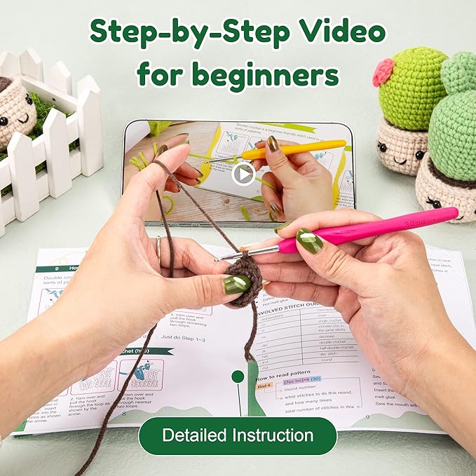 Karspor Crochet Beginner Kit, Beginner Crochet Starter Kit for Adult, Crochets Set- 6 PCS Crocheting Succulents, Step-by-Step Instructions & Video Tutorials, Learn to Knitting Kits for Adults Beginner