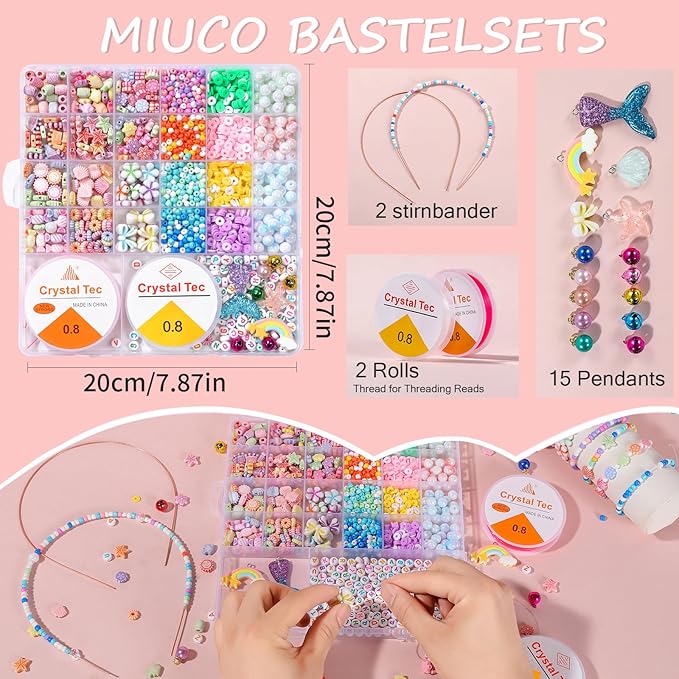 UXIMAIR Bracelet Making Kit for Kids Girls - Cute Beads for Jewelry Making Kit with Charms - Arts and Crafts for Make Necklaces - Birthday Gifts for Girls Ages 6 7 8 9 10 (Kids' Jewelry Making Kits)
