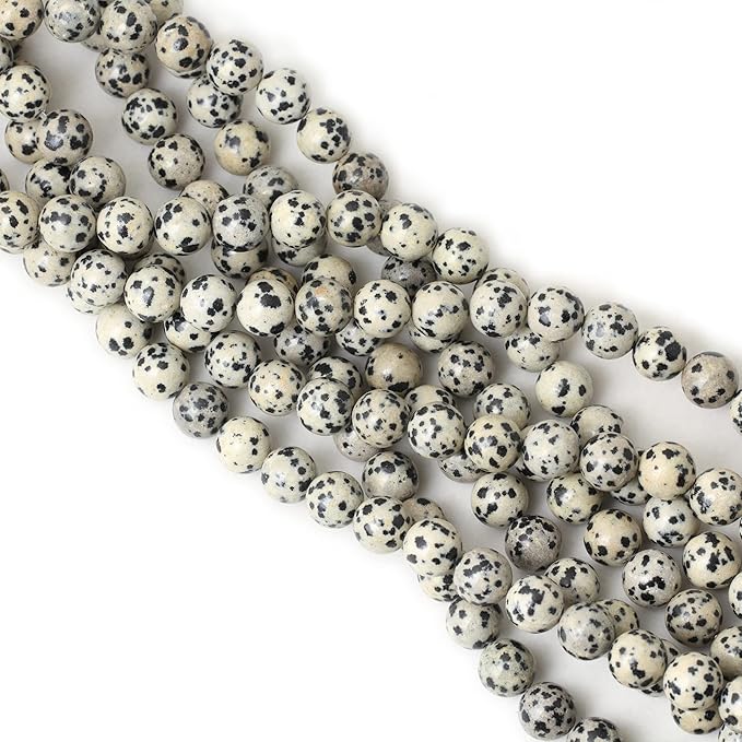 cheavian 35pcs 10mm natural dalmatian stone round loose beads for jewelry making diy findings 1 strand 15"