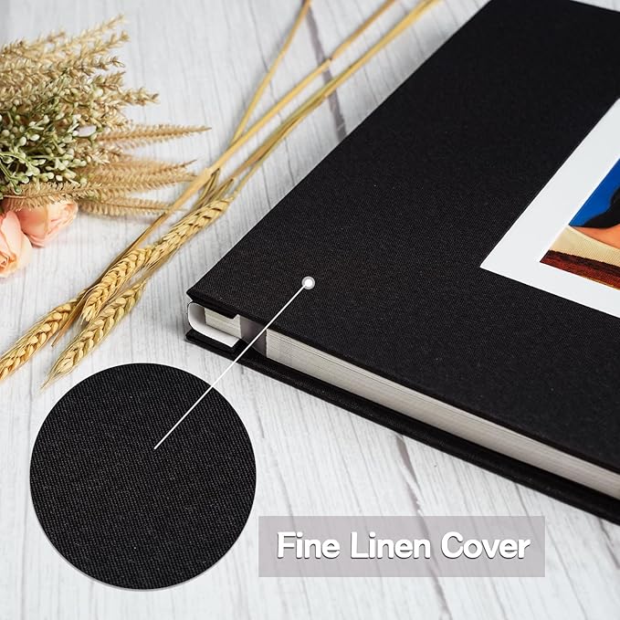 Vienrose Photo Album Self Adhesive for 2x3 4x6 5x7 8x10 Pictures DIY Scrapbook 60 Blank Pages Linen Cover Memory Book for Wedding, Baby Growth, Travel, Black