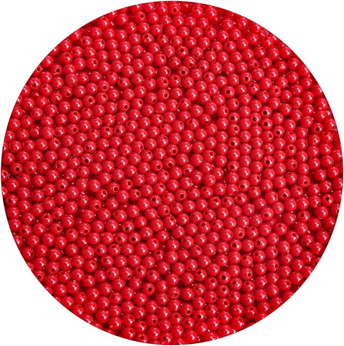 bonny boxx 2000pcs 4mm smooth red acrylic round beads, plastic resin bubblegum balls chunky gumball beads for necklace and bracelet making, crafting supplies