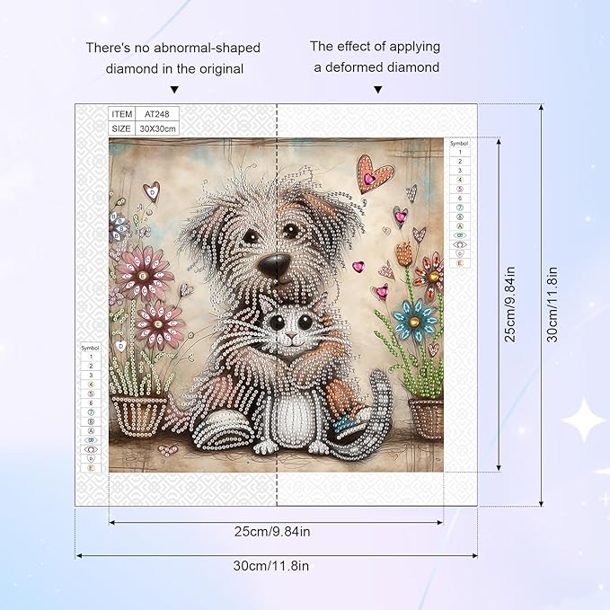 AiYuanzsh 5D Special Shape Diamond Art Kits for Beginners, Diamond Art Painting Kits for Adults, Crystal Rhinestones Diamond Art Painting for Home Wall Decoration Gift 12×12 inch, Cat and Dog