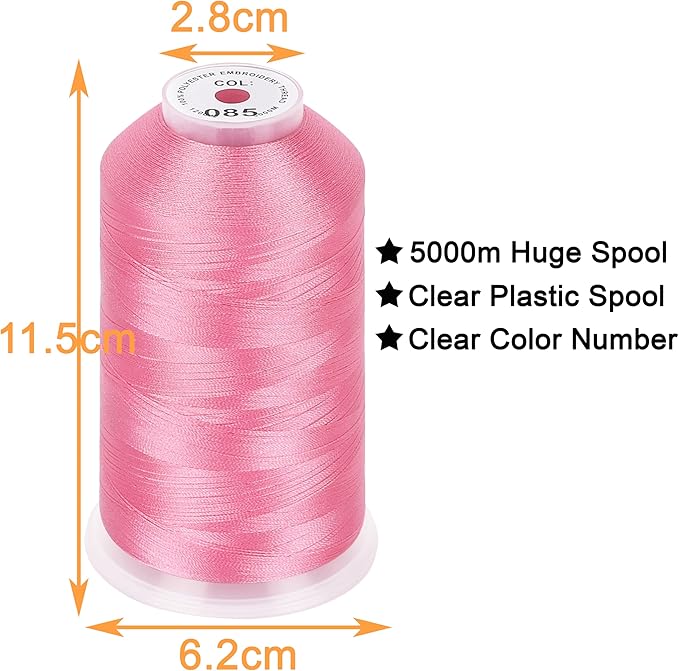 New brothread - Single Huge Spool 5000M Each Polyester Embroidery Machine Thread 40WT for Commercial and Domestic Machines - Pink