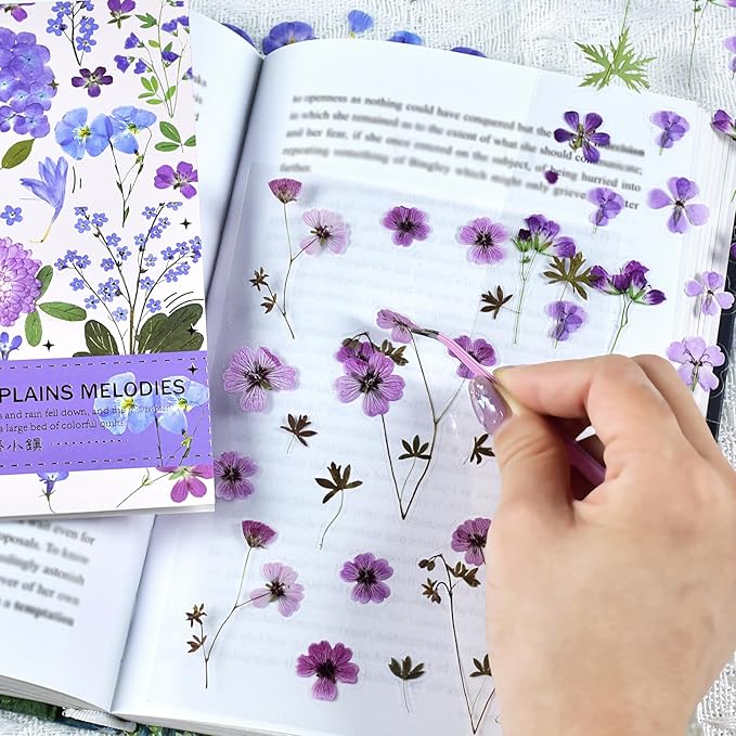 400PCS Plants Floral Scrapbook Stickers Kit Purple Flowers Transparent Waterproof Stickers Book for Scrapbooking Supplies Aesthetic Junk Journal Journaling Craft 20-Page