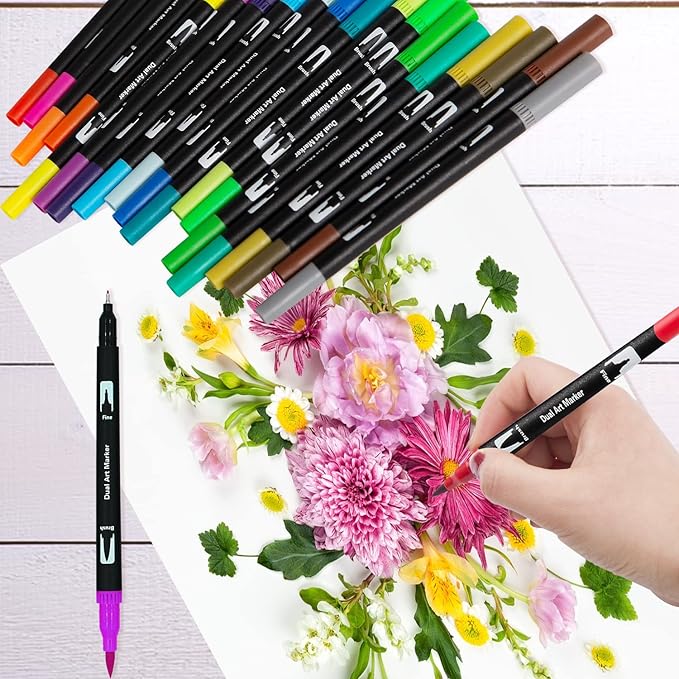 100 Colors Art Markers for Adults,Dual Tip Pens for Adult Illustration, Journaling, Calligraphy - Artist Drawing Supplies,Brush and Fine Pens for Lettering, Manga, Design Sketching